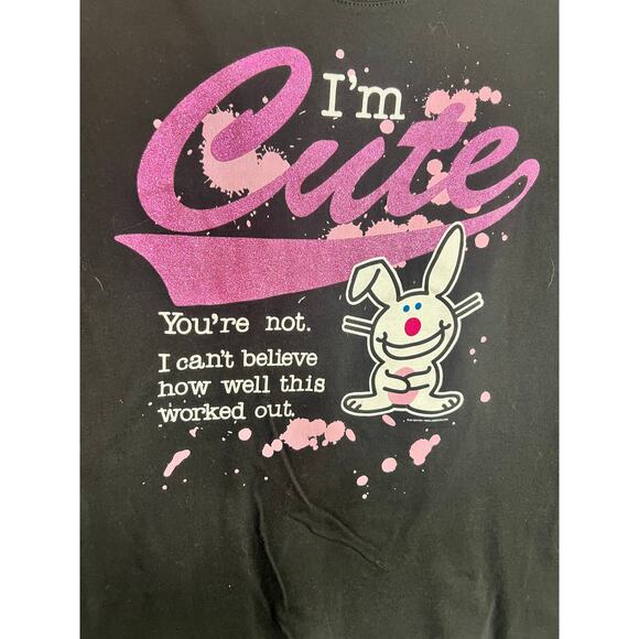 Happy Bunny "I'm Cute You're Not" Black T Shirt Jim Benton Juniors XL Y2K Fairy - Picture 8 of 11